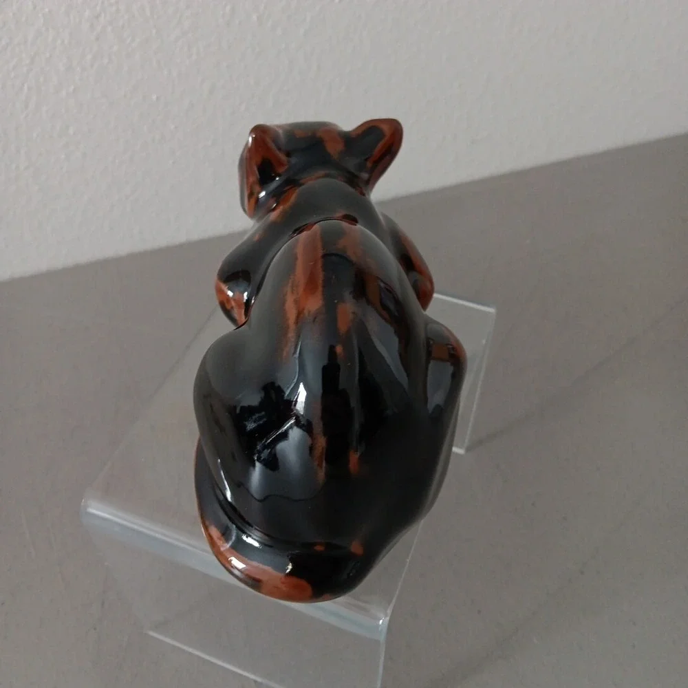 Crouching Calico Cat Figurine Drip Glazed Ceramic 8